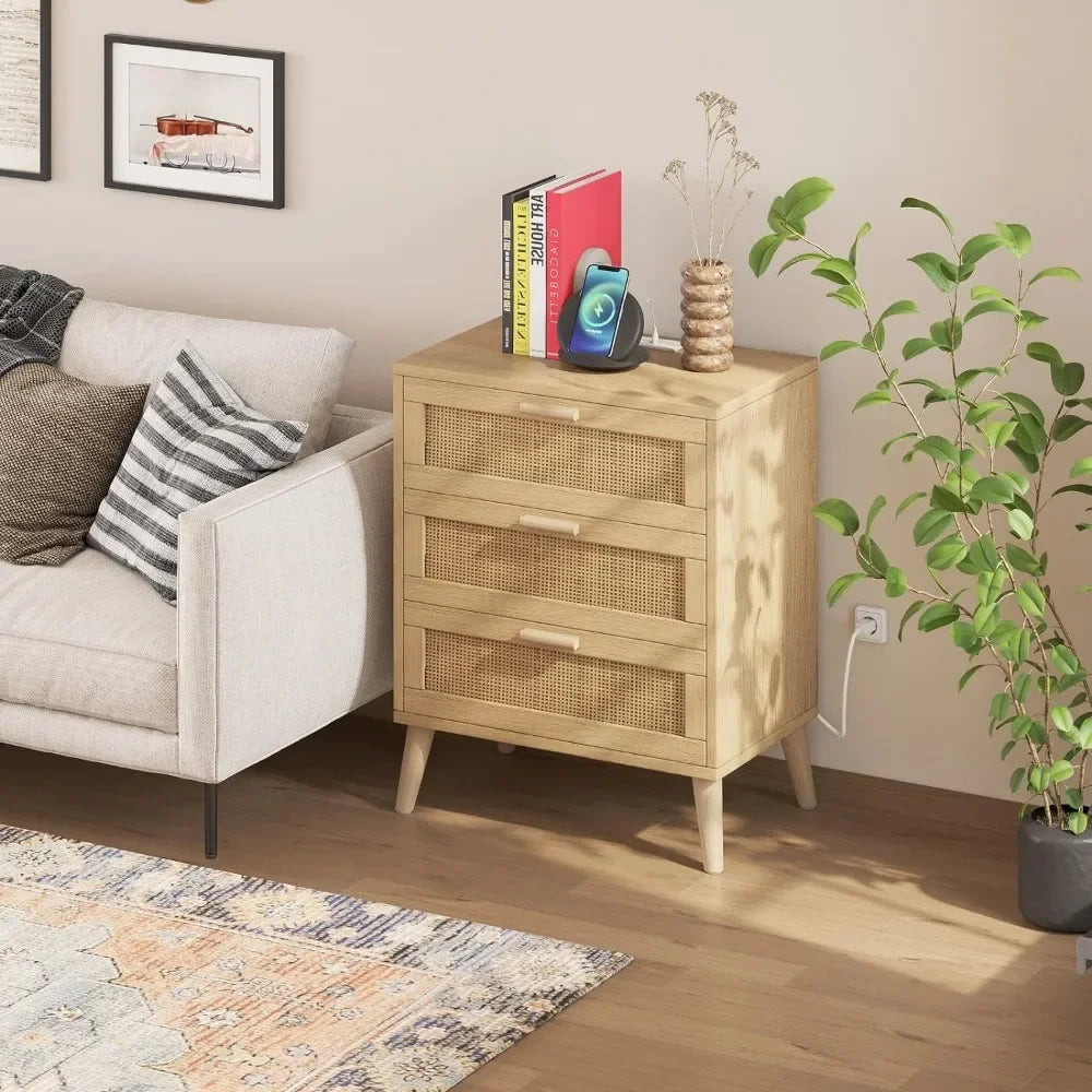 Nightstand with Charging Station, 2 USB Ports, 2AC Outlets