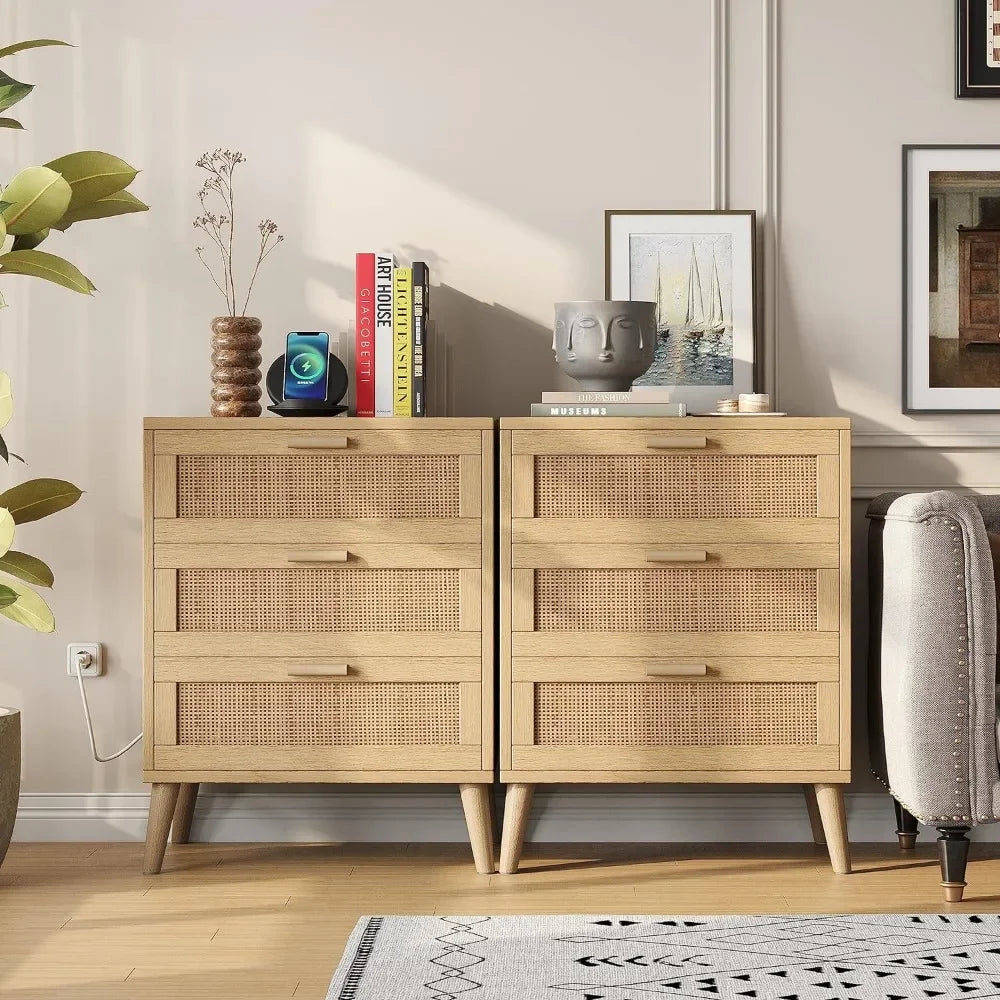 Nightstand with Charging Station, 2 USB Ports, 2AC Outlets