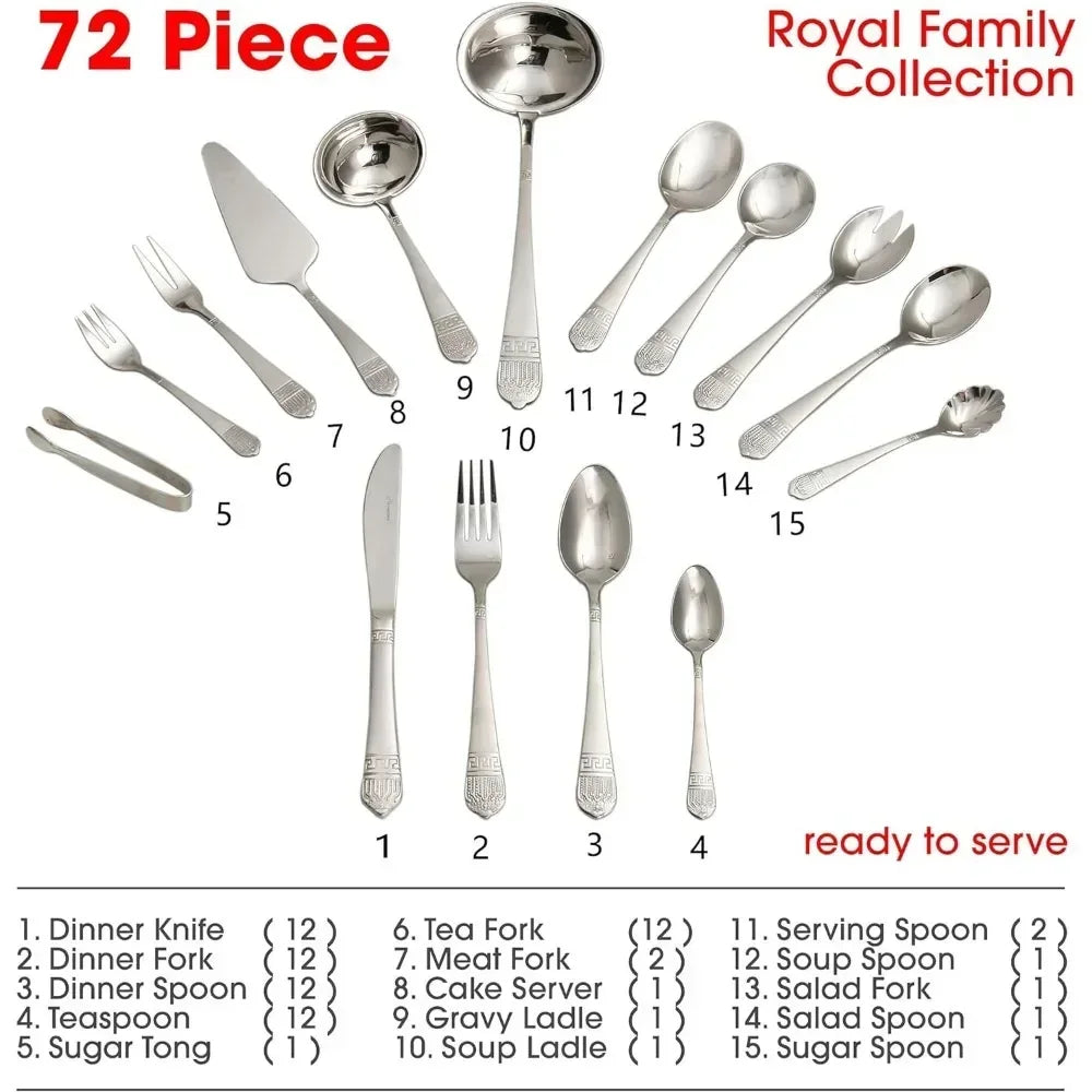 72 Piece Fine Silverware Set, Gift Carrying Case, Gold