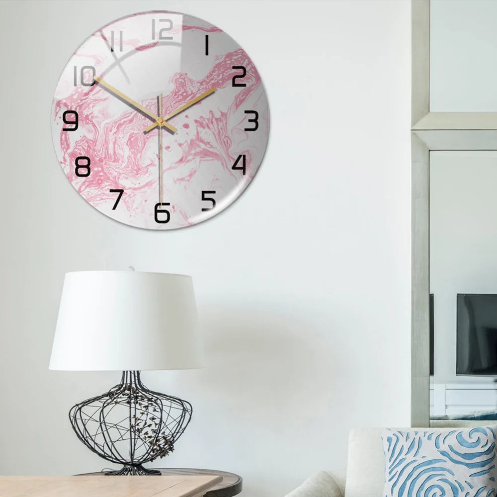 3D Acrylic Marble Pattern Wall Adhesive Clock, Silent Mechanism
