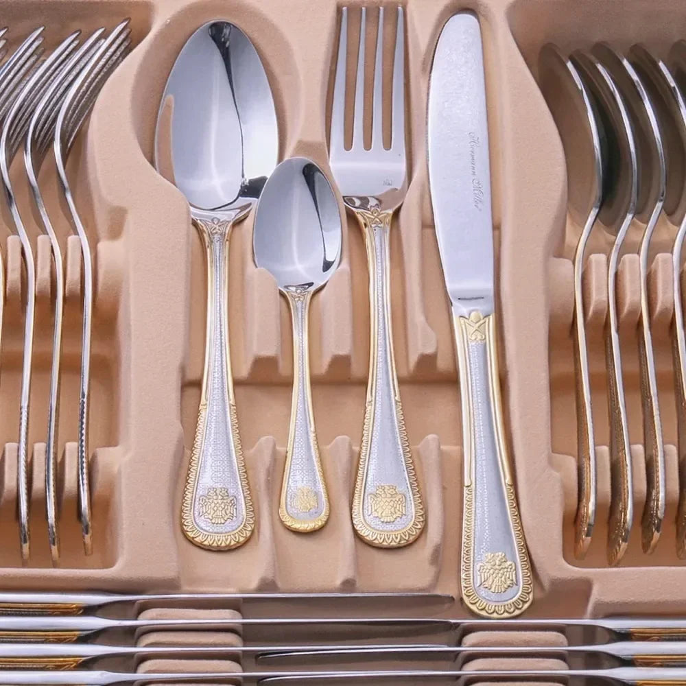 72 Piece Fine Silverware Set, Gift Carrying Case, Gold