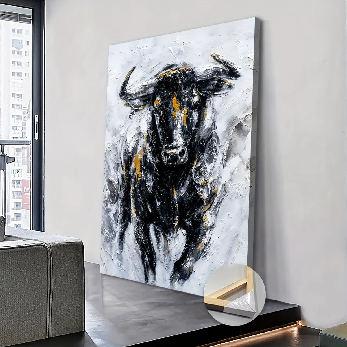 Abstract Cow Wall Art, Wooden Frame, Wall Art Deco
