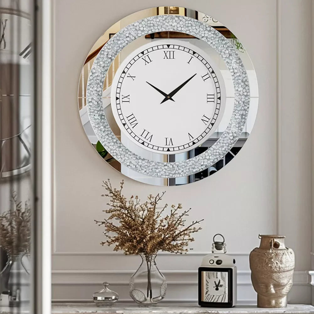 3D Wall Clock, Large Diamond Crystal, Roman Numerals