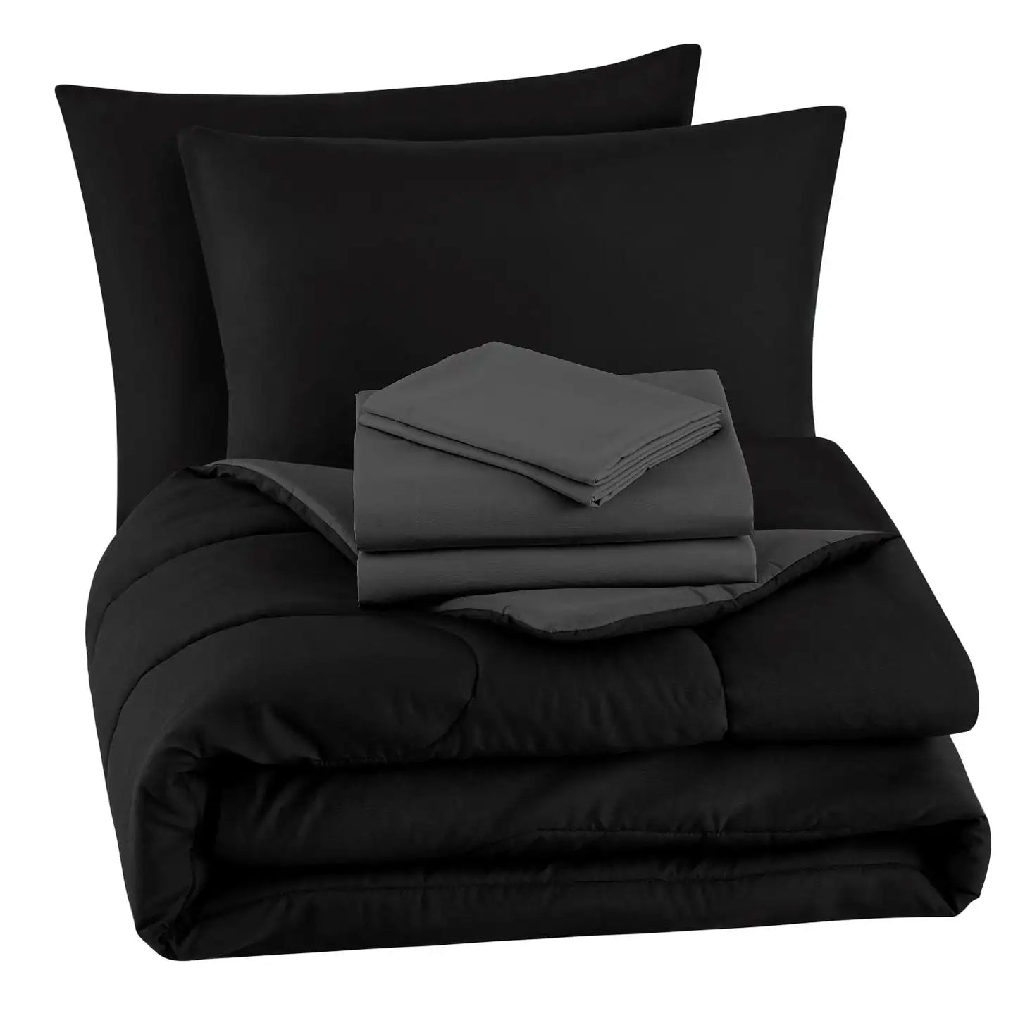 Queen Black Reversible 7-Piece Set, Comforter, Sheets , Pillow Cases, Shams