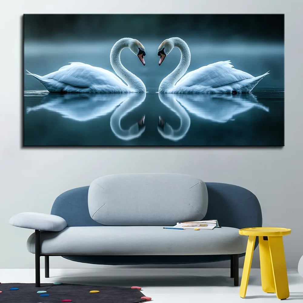 Elegant Lakeside Swan Painting, 1.5" Pine Frame, Wall Decor, 3 Sizes