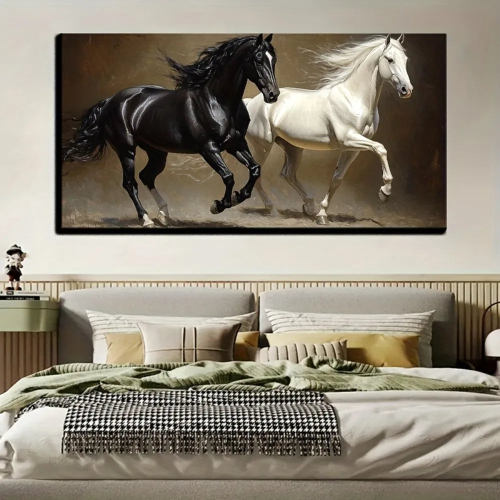 Running Horse Canvas Painting, 1.5" Thick Pine Solid Wood Frame