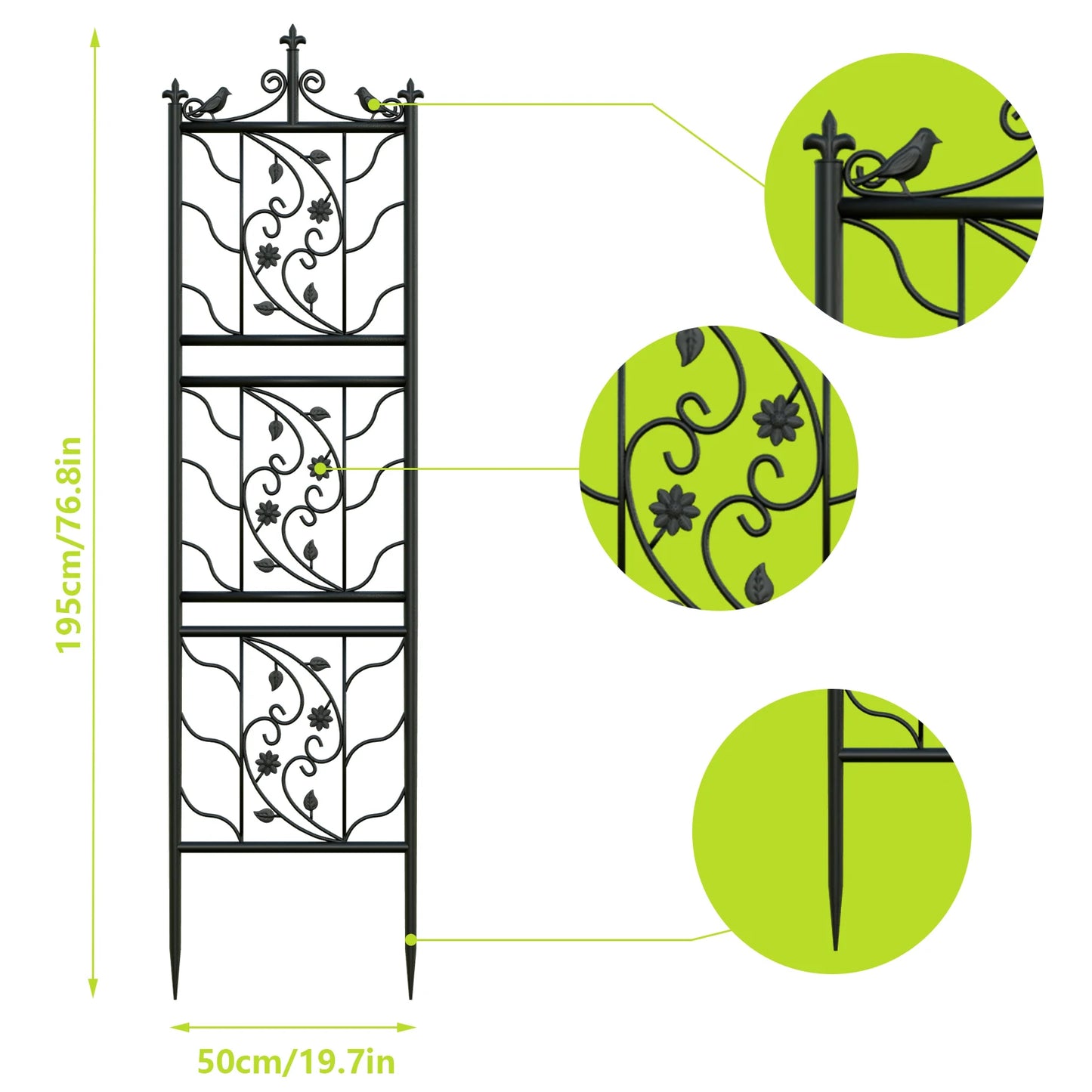 71" Garden Trellis, Decorative, Tall Metal Fence, Black Lattice Panel