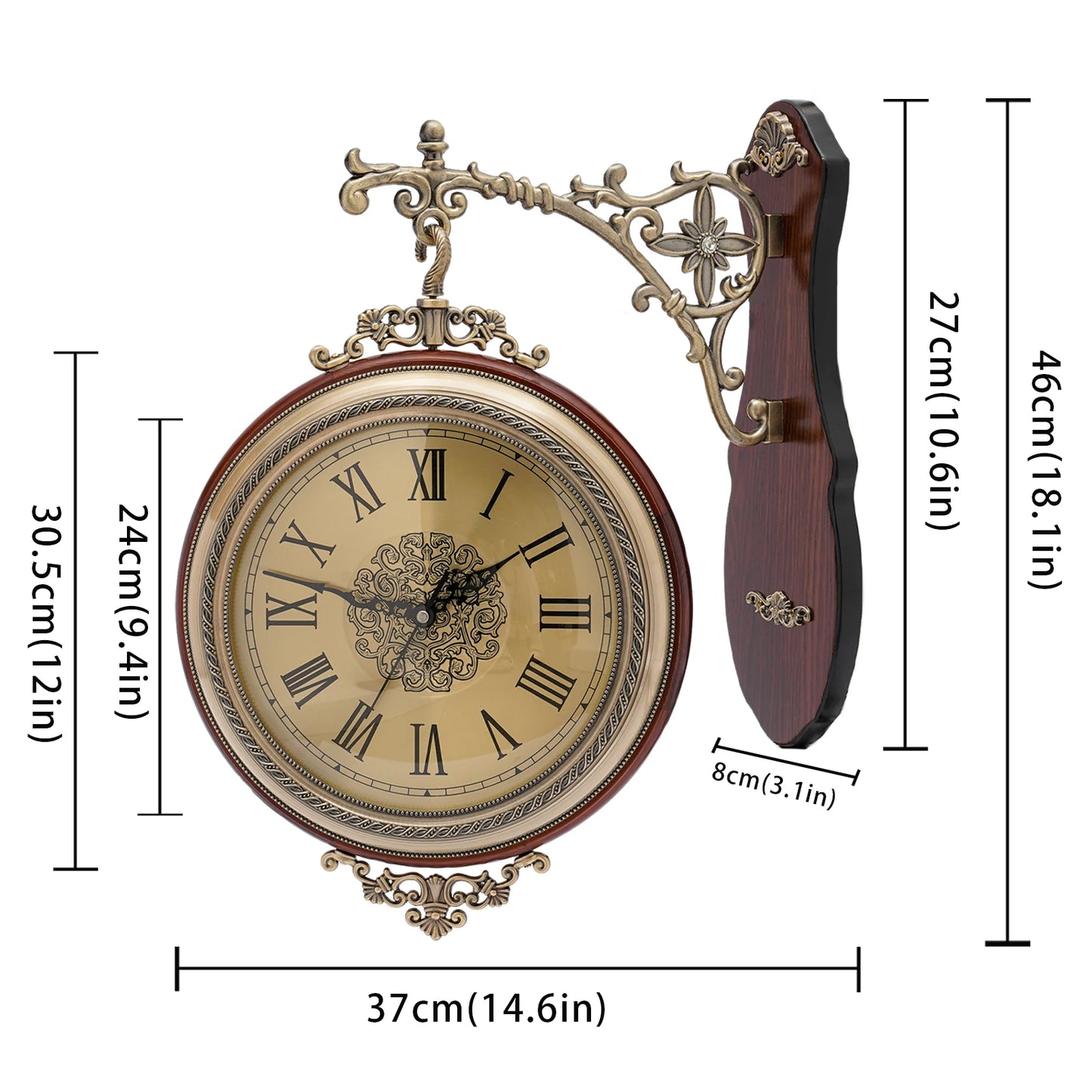 European Art Wall Clock, Silent, Retro, Double Sided