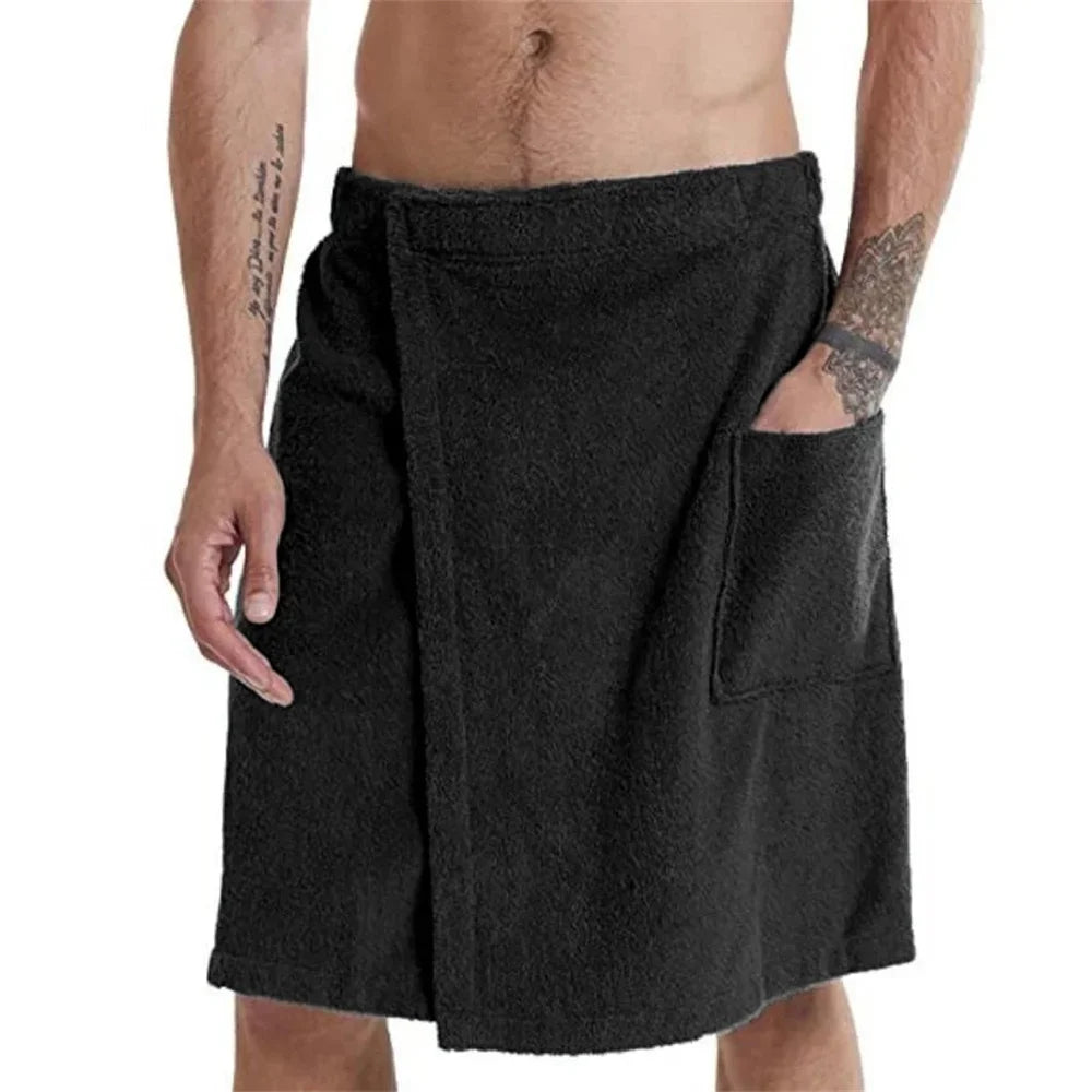 Men Wearable Bath Towel, Pocket, Soft, Shower Wrap, 5 Colors