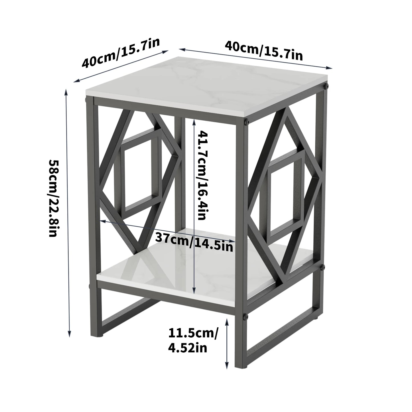 Marble Top End Table, Nightstand, Black Coated Frame