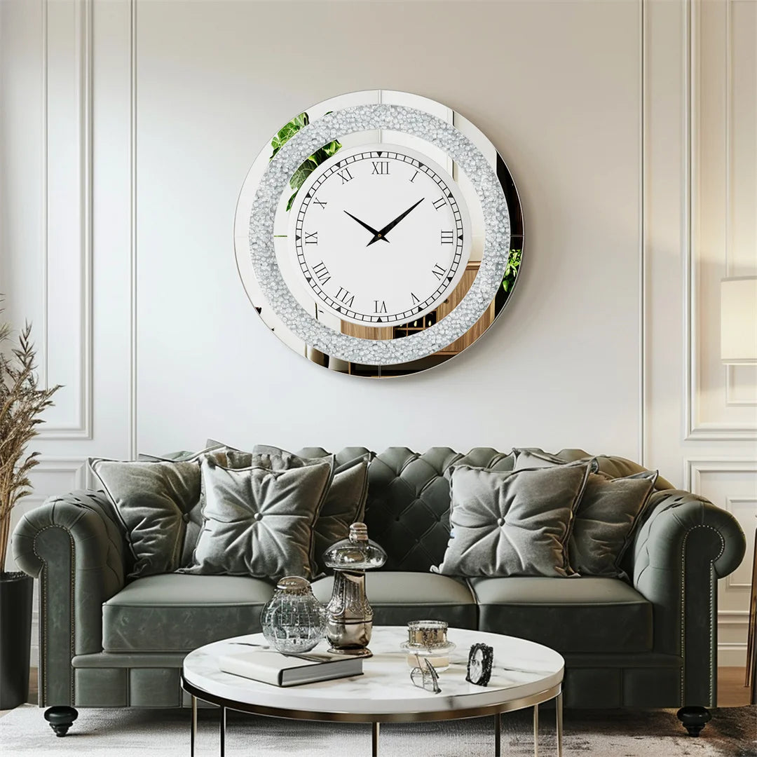 3D Wall Clock, Large Diamond Crystal, Roman Numerals
