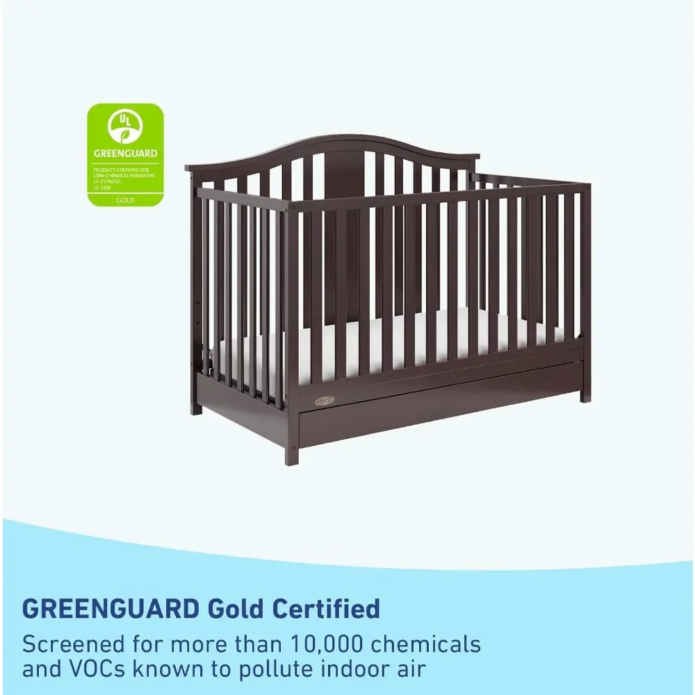 4 in1 Convertible Crib, Drawer, Quality Workmanship, Converts to Toddler Bed