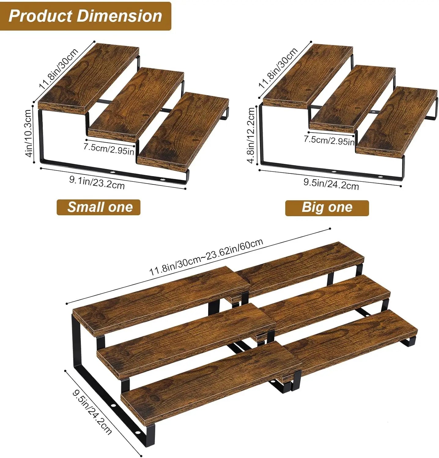 3-Tier Wooden Spice Organizer, Expandable, Set of 2