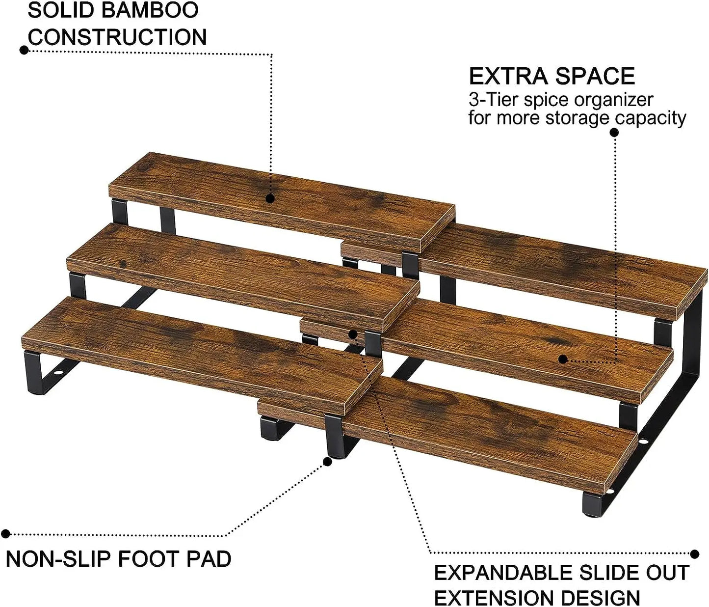 3-Tier Wooden Spice Organizer, Expandable, Set of 2