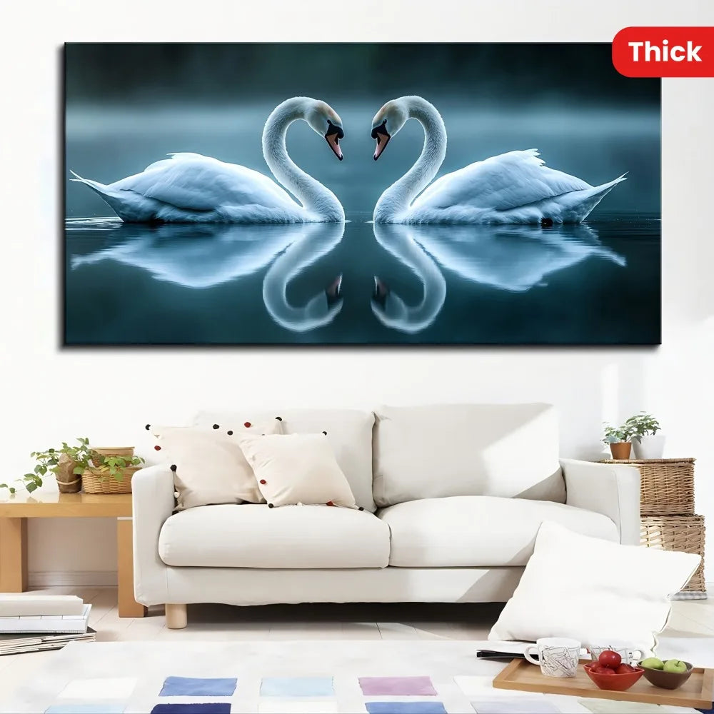 Elegant Lakeside Swan Painting, 1.5" Pine Frame, Wall Decor, 3 Sizes