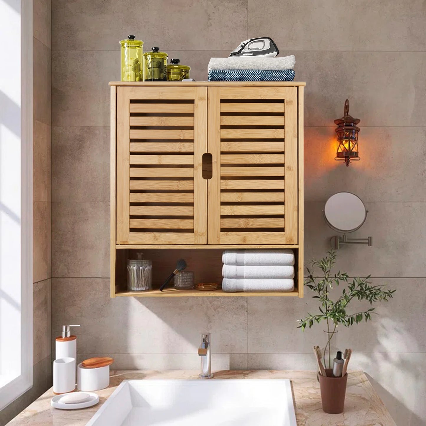 Bathroom Wall Cabinet, Adjustable Shelves, Double Door