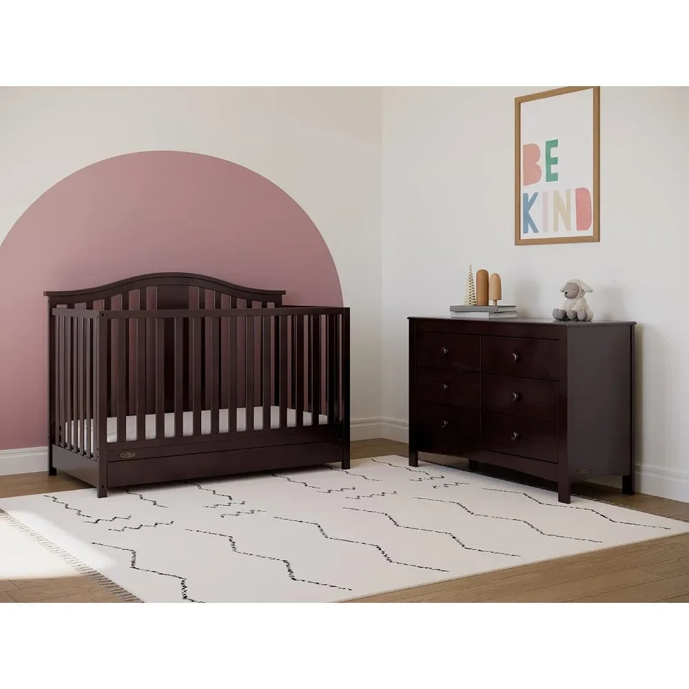 4 in1 Convertible Crib, Drawer, Quality Workmanship, Converts to Toddler Bed