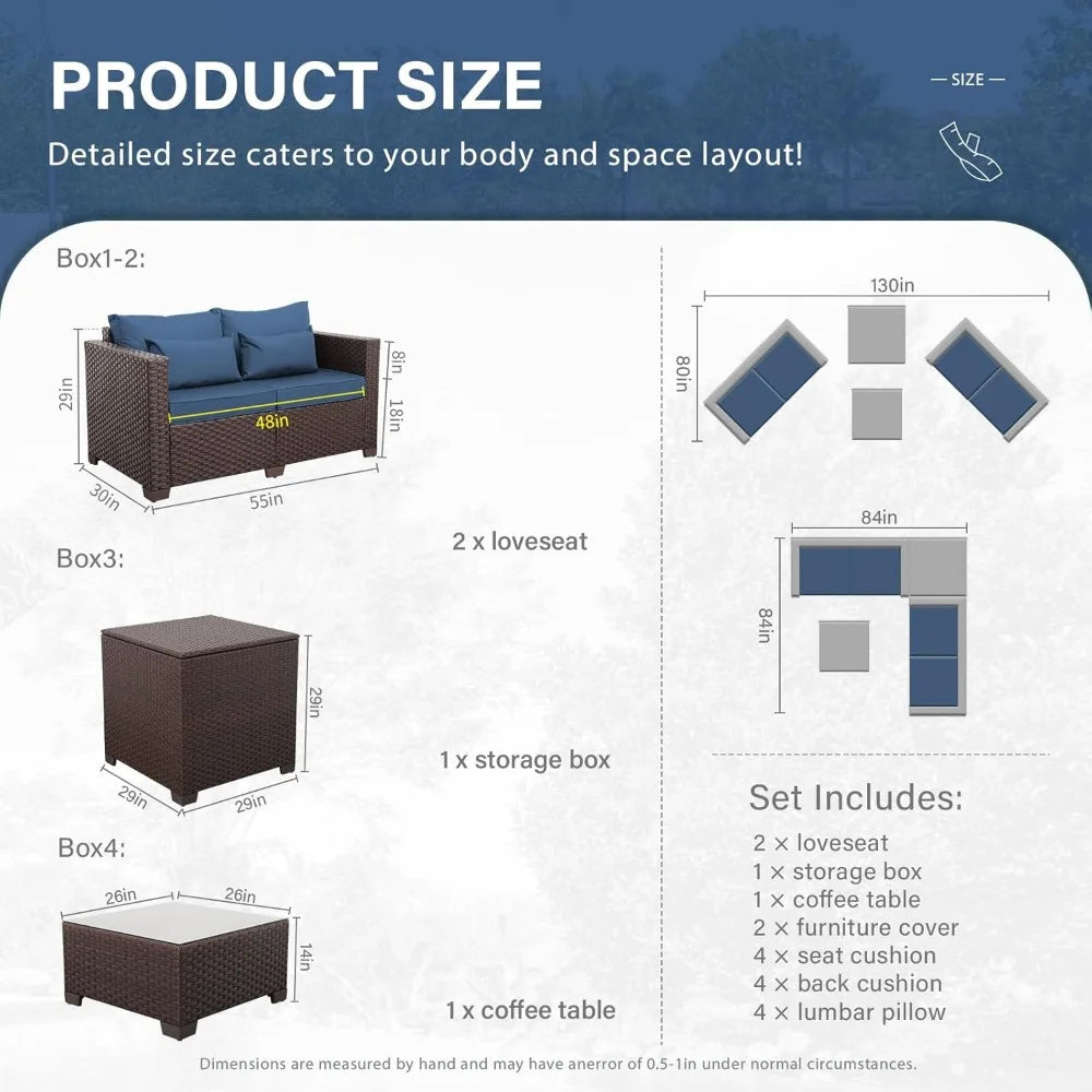 4 Pcs Outdoor Furniture Set, Willow Sofa, Cushions, Coffee Table