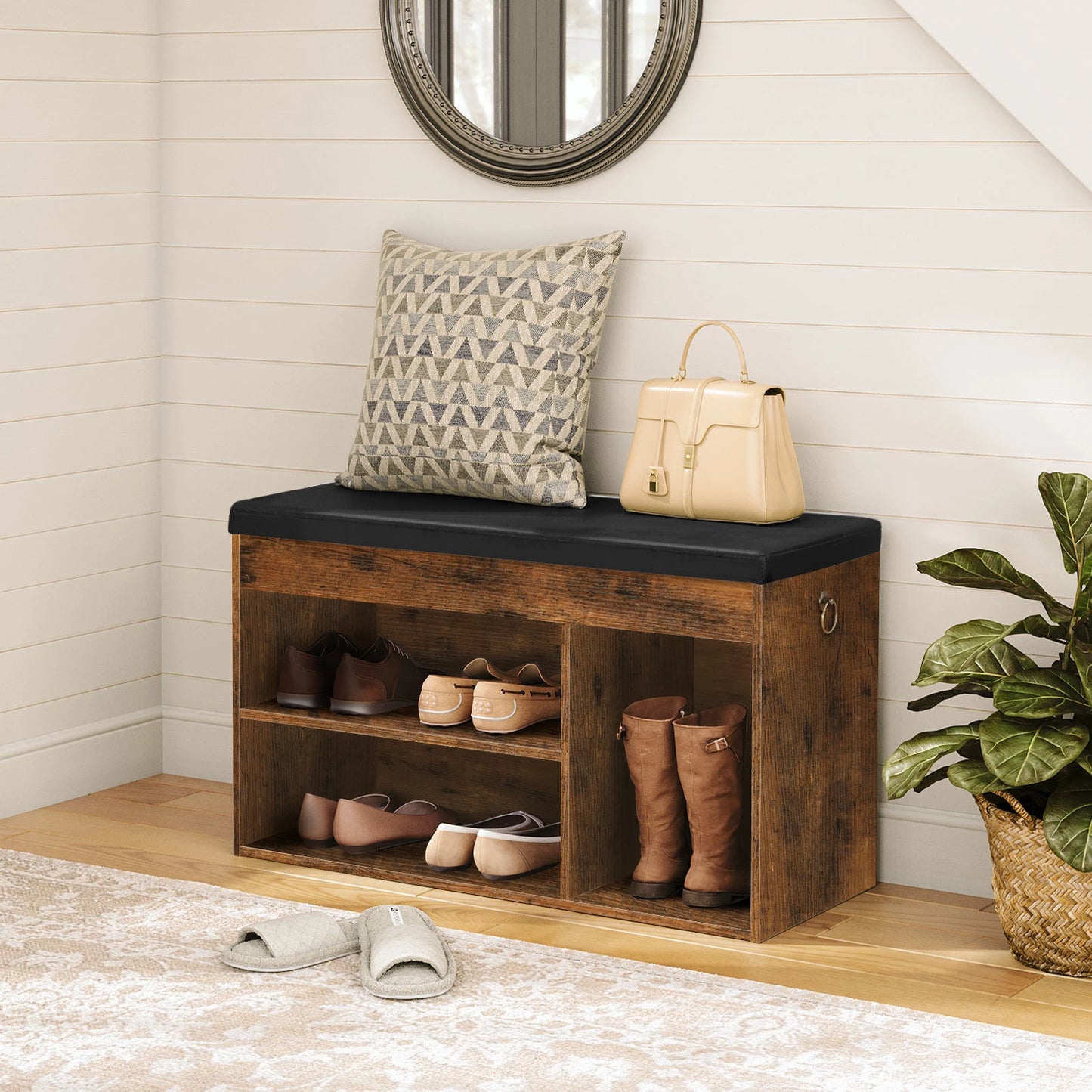 Shoe Storage Bench, Padded Cushion, Entryway, Flip-Open Storage Box