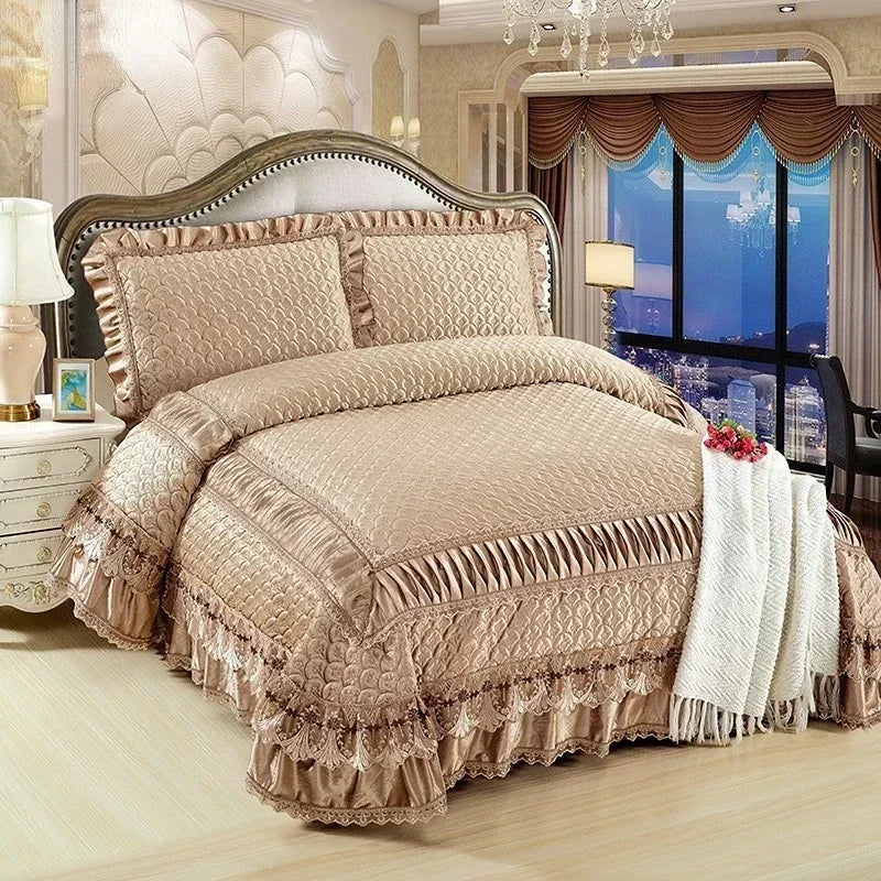 Fleece Bedding Set, Lace Ruffles, 3Pcs