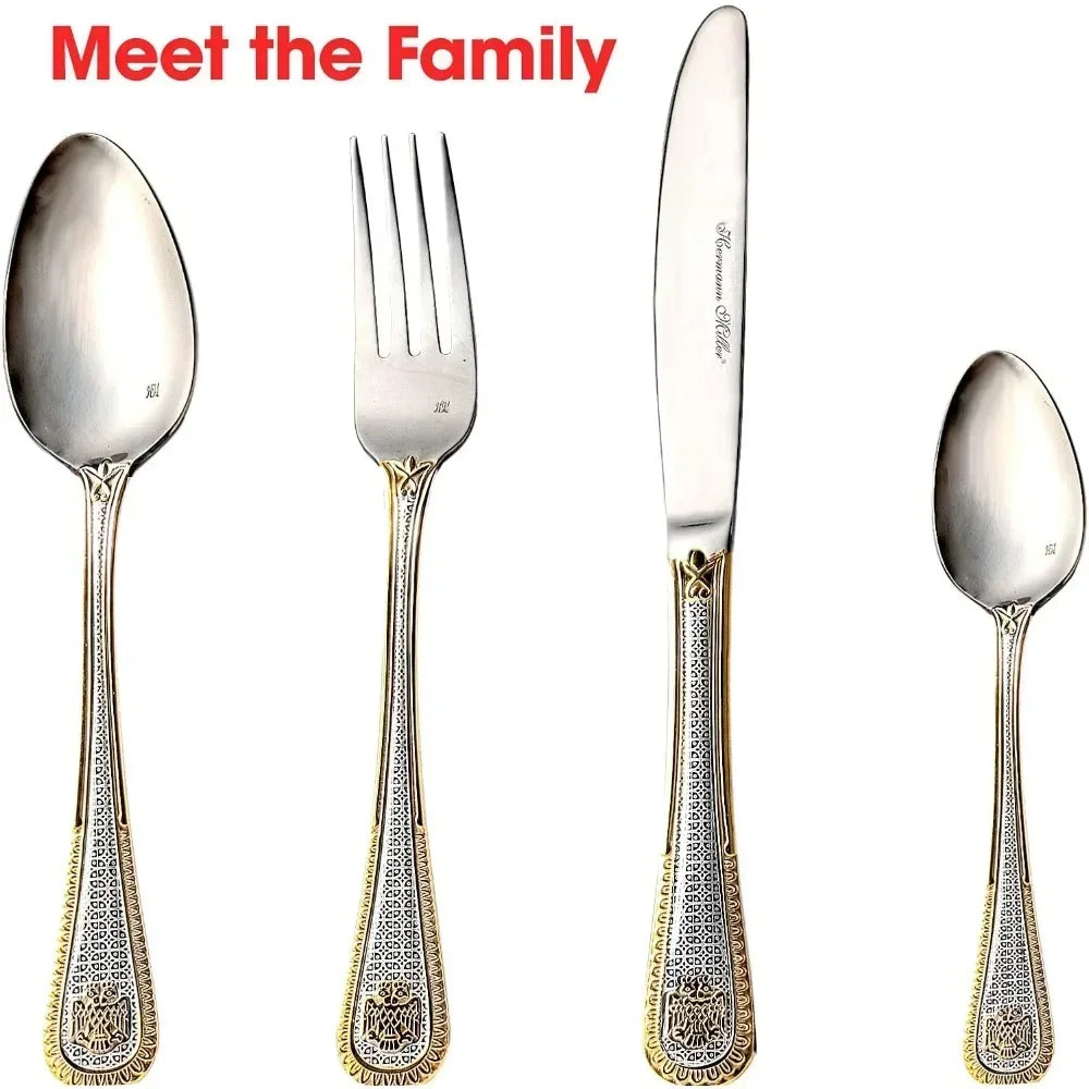 72 Piece Fine Silverware Set, Gift Carrying Case, Gold