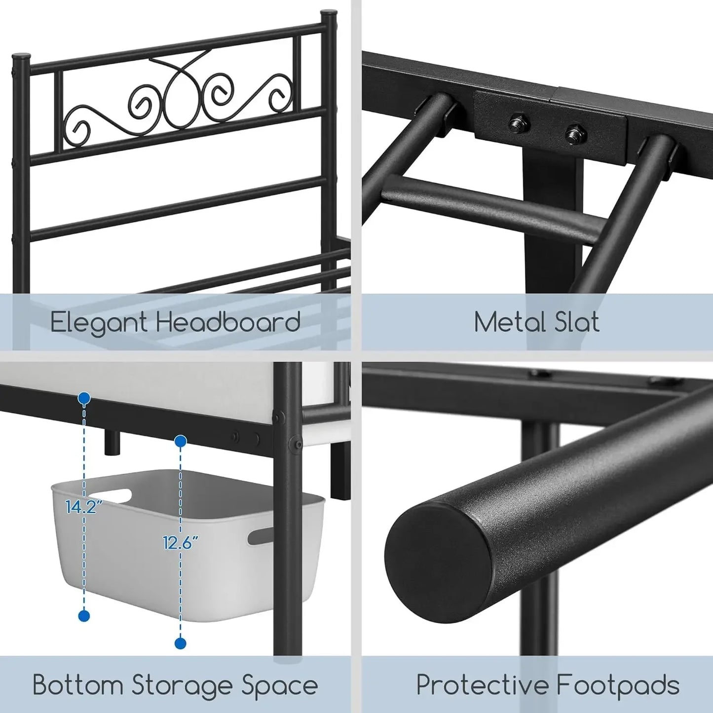 Twin Bed Frame, Metal Platform Bed, Headboard, Footboard, No Box Spring Needed