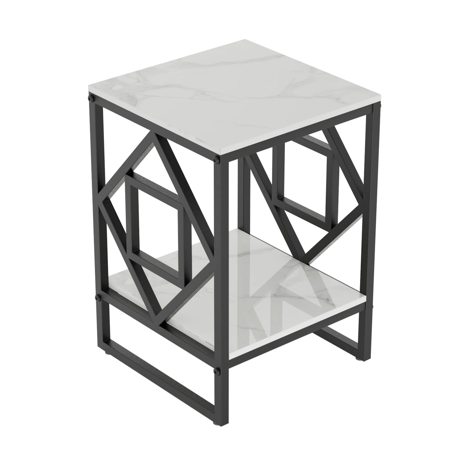 Marble Top End Table, Nightstand, Black Coated Frame