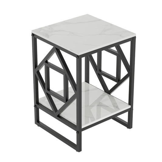 Marble Top End Table, Nightstand, Black Coated Frame