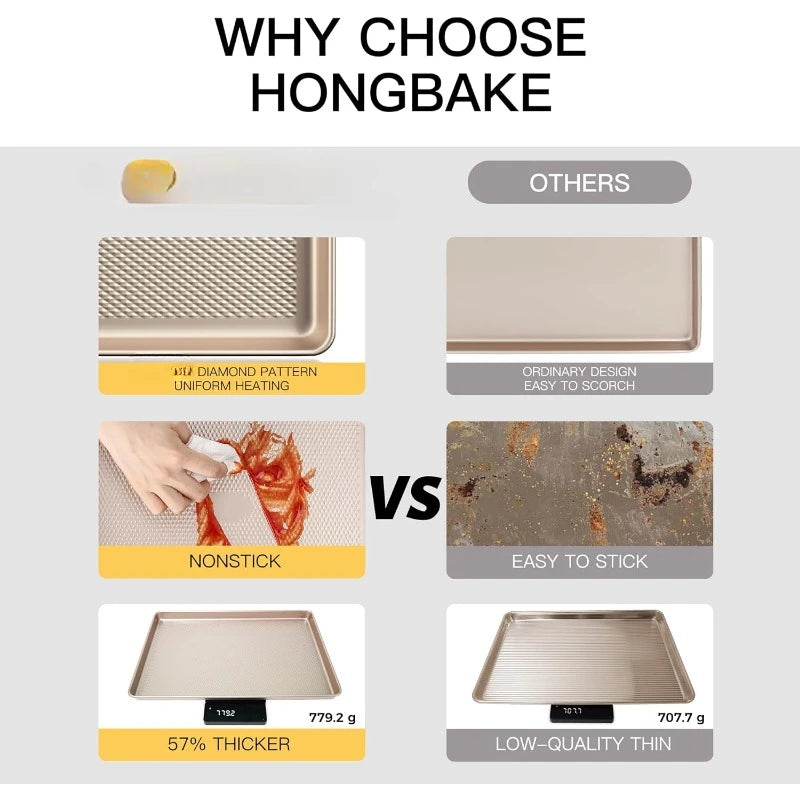 Cookie Sheets, Nonstick, Diamond Texture Pattern, Heavy Duty Cookie Tray