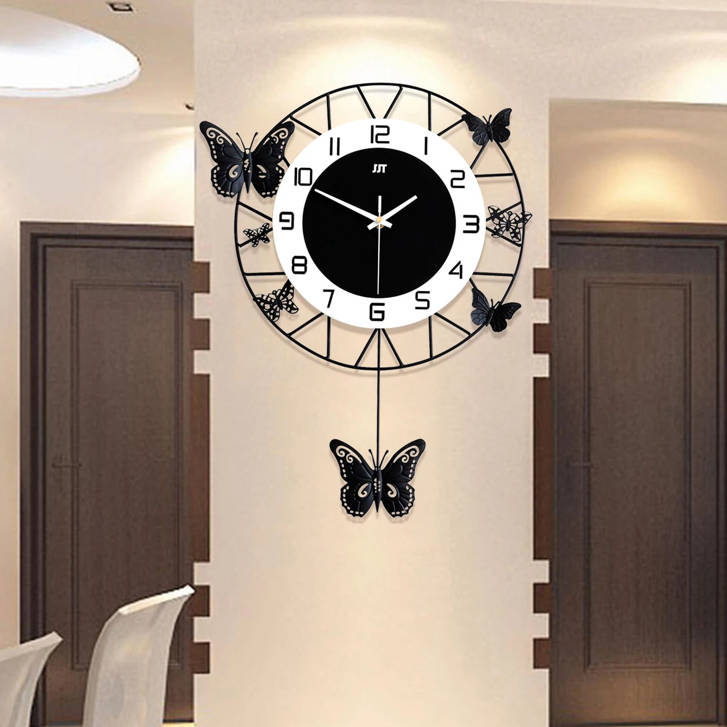 20" Round Butterfly Wall Clock, Creative, Iron, Quartz