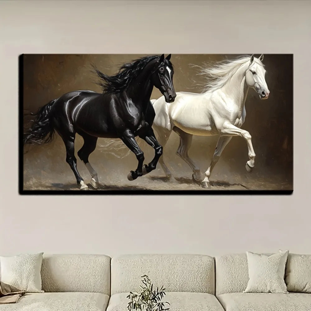 Running Horse Canvas Painting, 1.5" Thick Pine Solid Wood Frame