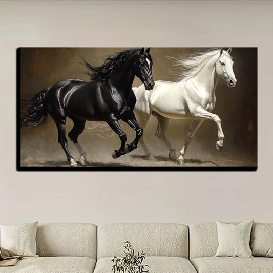 Running Horse Canvas Painting, 1.5" Thick Pine Solid Wood Frame