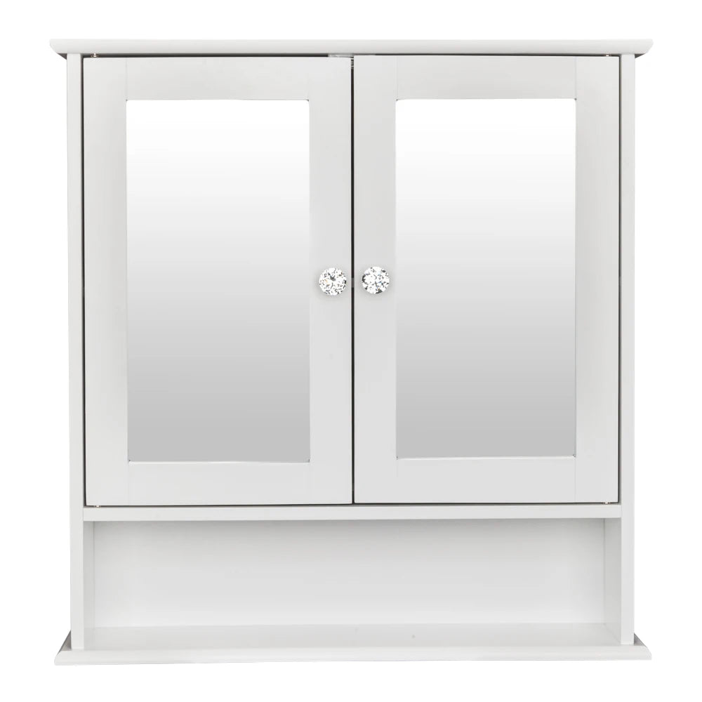 Double Door Mirror Bathroom Cabinet, Shelf, White