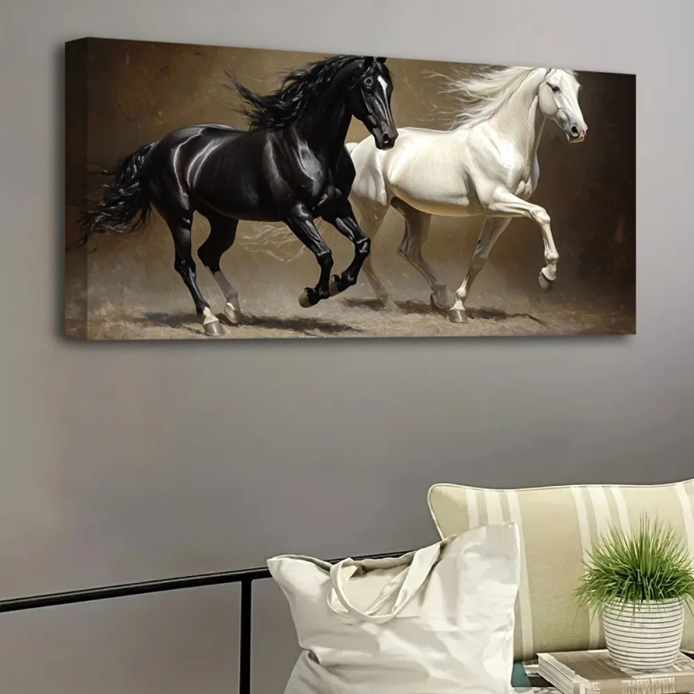 Running Horse Canvas Painting, 1.5" Thick Pine Solid Wood Frame