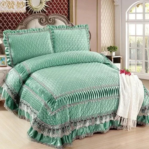 Fleece Bedding Set, Lace Ruffles, 3Pcs