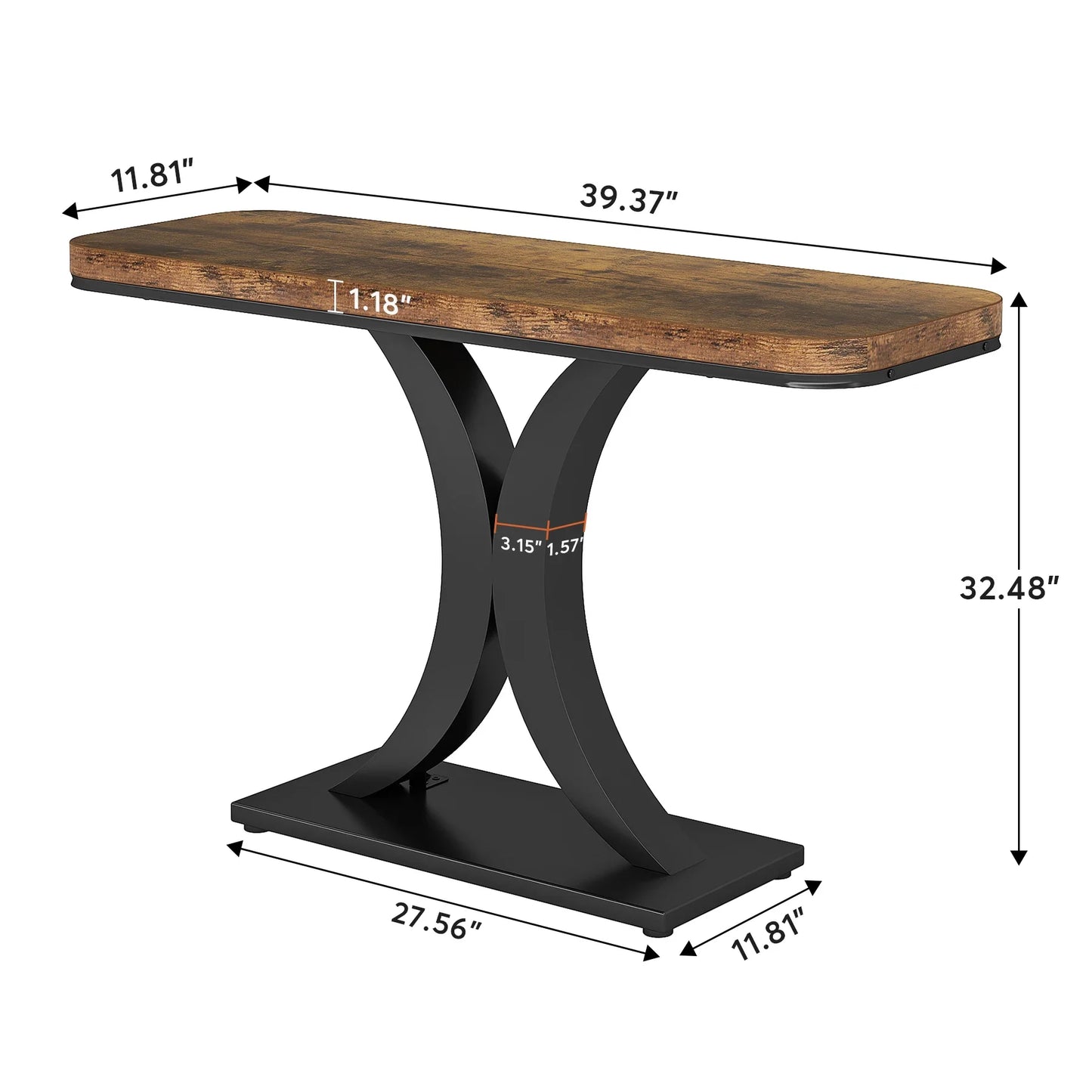 Entryway Table, 40", Narrow, Geometric Base, Rustic