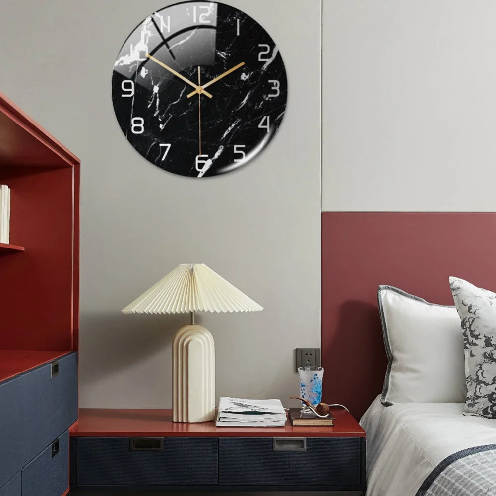 3D Acrylic Marble Pattern Wall Adhesive Clock, Silent Mechanism