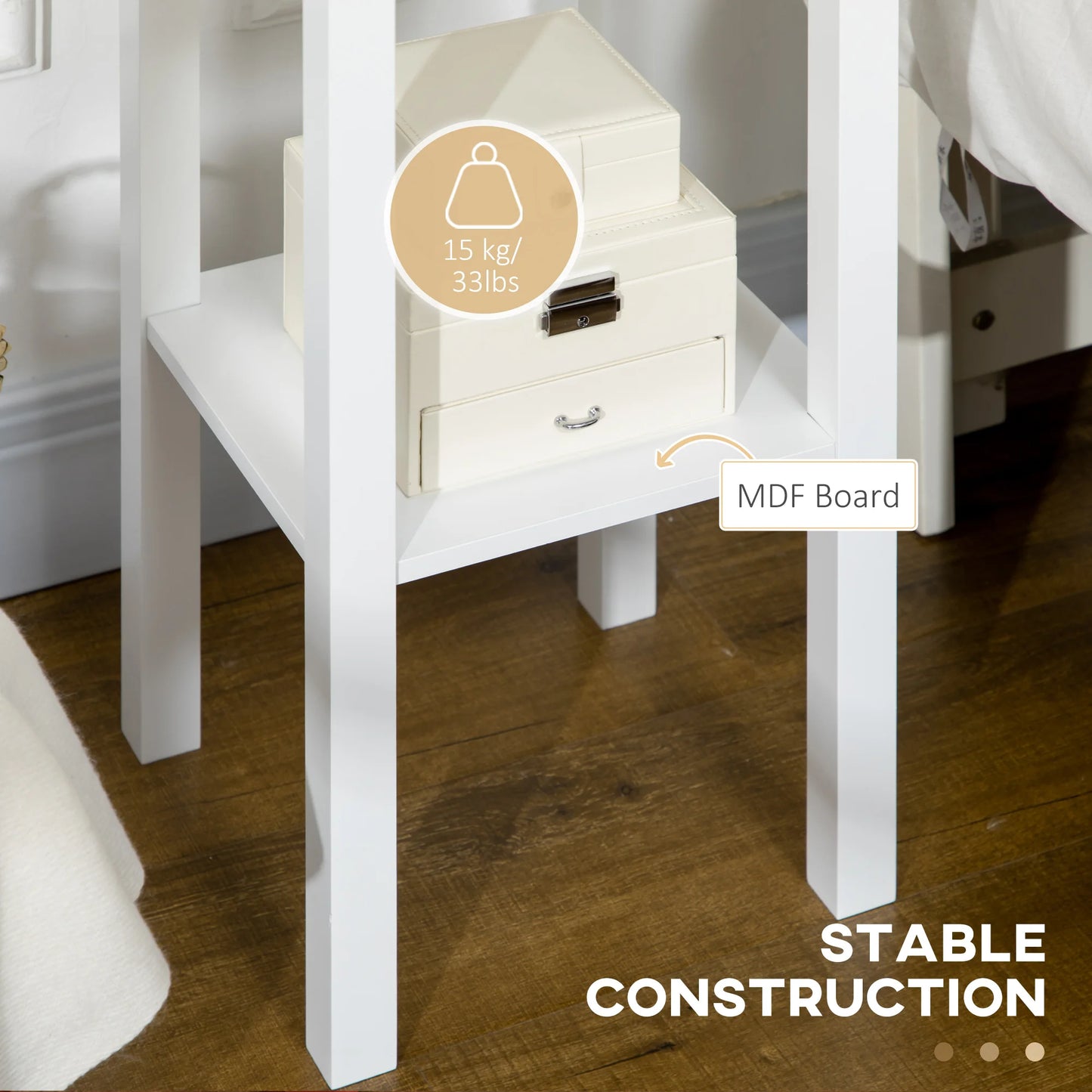 2-Tier End Side Table, Drawer, Shelf for Living Room or Office