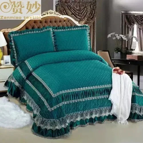 Fleece Bedding Set, Lace Ruffles, 3Pcs