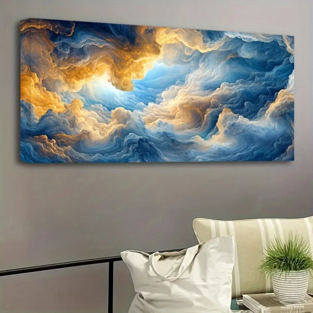 Modern Art Cloud Wall Painting, Solid Pine Wood Frame