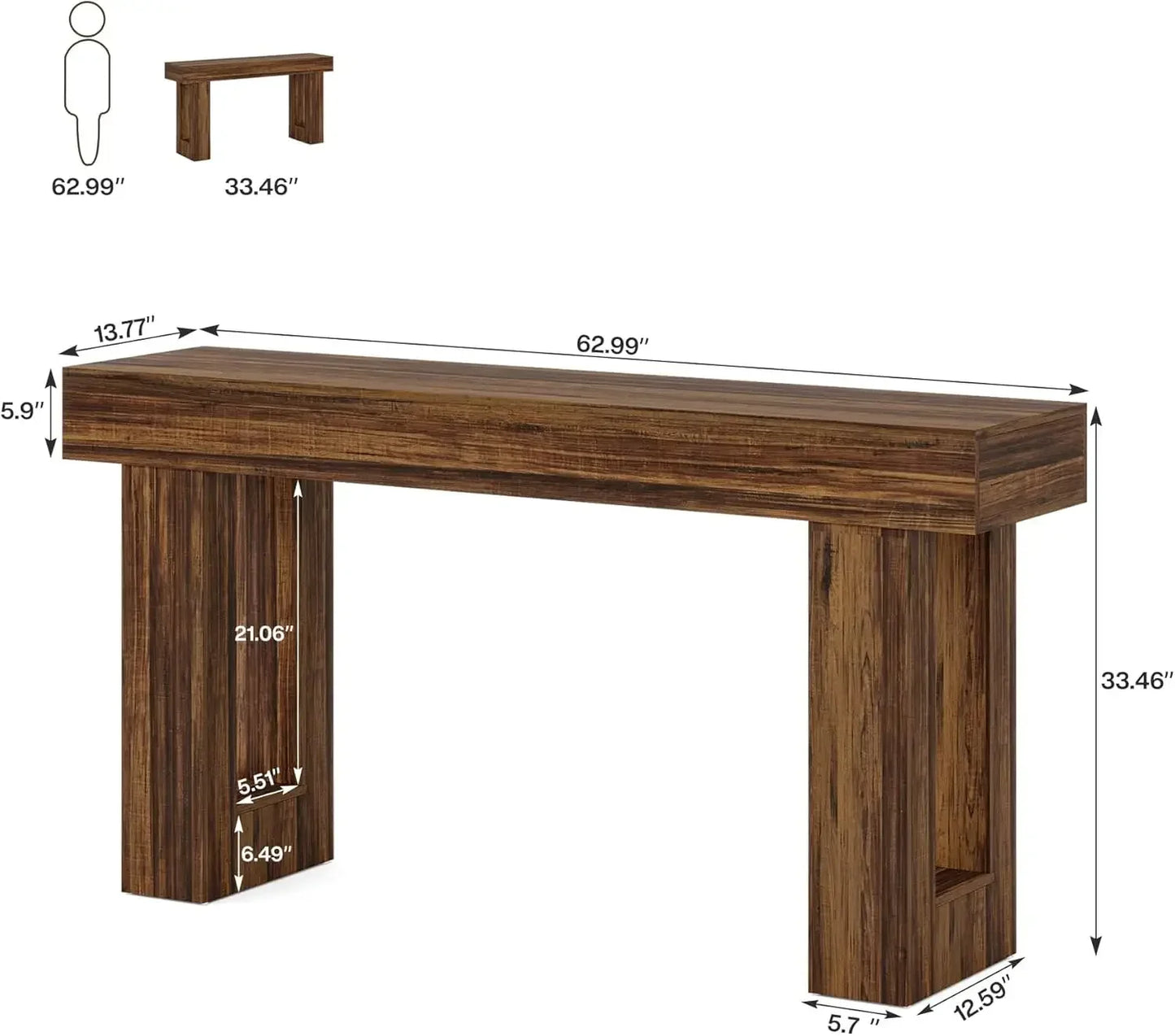 63" Entryway Table, Farmhouse, Narrow