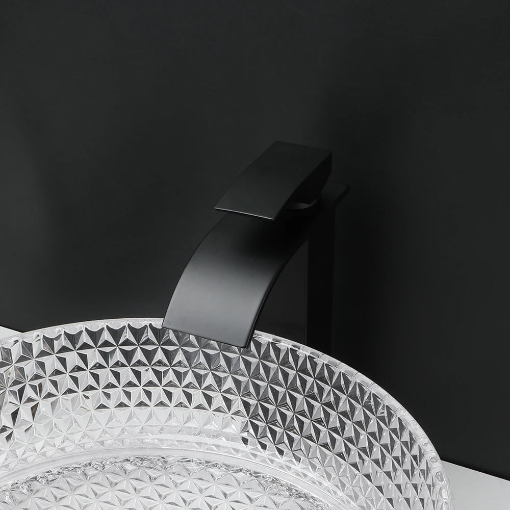 Thick Glass Bathroom Sink, Diamond Shaped Texture W/ Matte Black Faucet