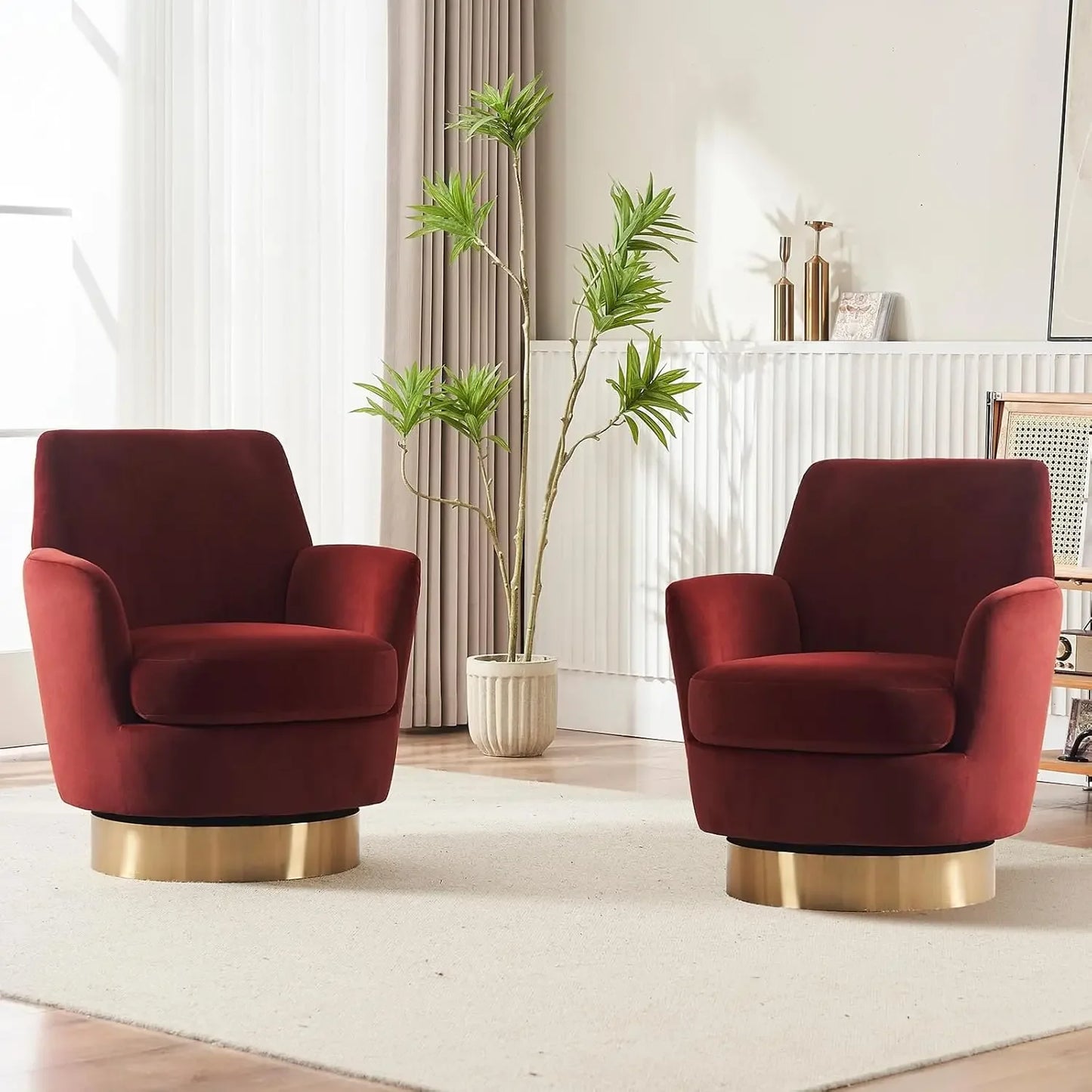 Bucket Chair, Swivel, Set of 2, Velvet, Round, 7 Colors