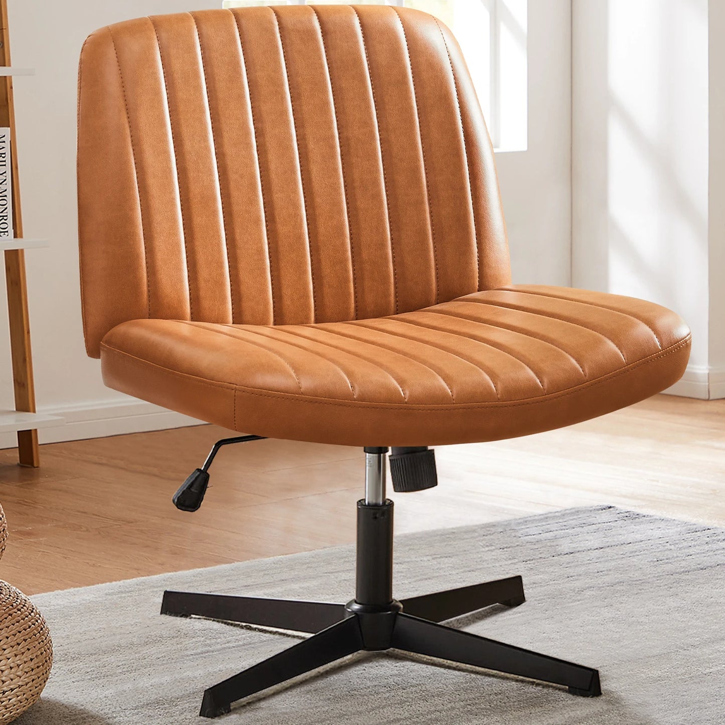 Office Chair, Armless, Wide, Dual-Purpose Base, Adjustable, Swivel, Fabric