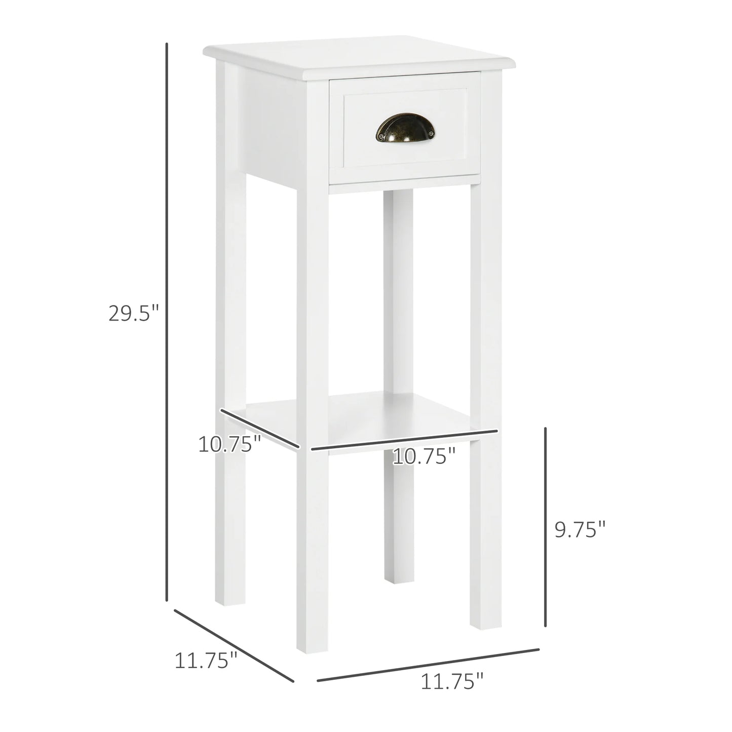 2-Tier End Side Table, Drawer, Shelf for Living Room or Office