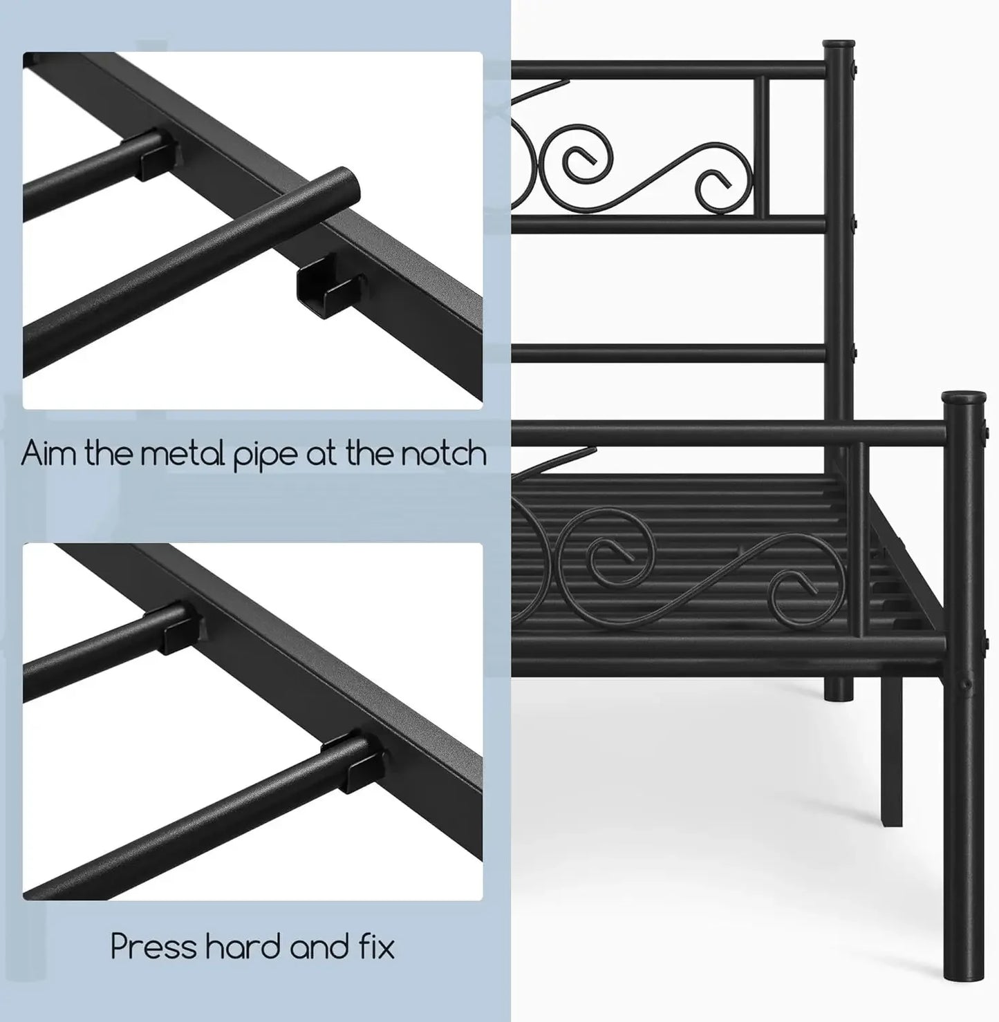 Twin Bed Frame, Metal Platform Bed, Headboard, Footboard, No Box Spring Needed