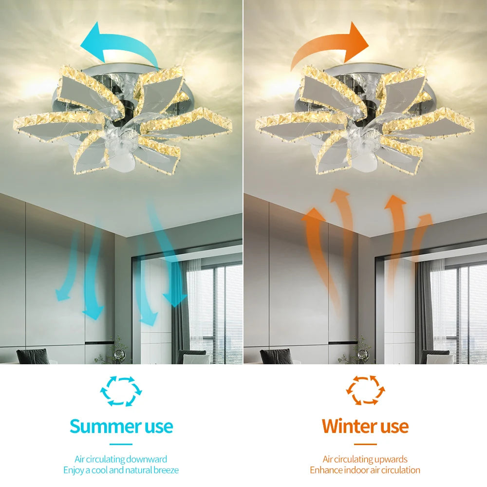Chandelier Ceiling Fan, Led, Smart Remote Control, Crystal,
