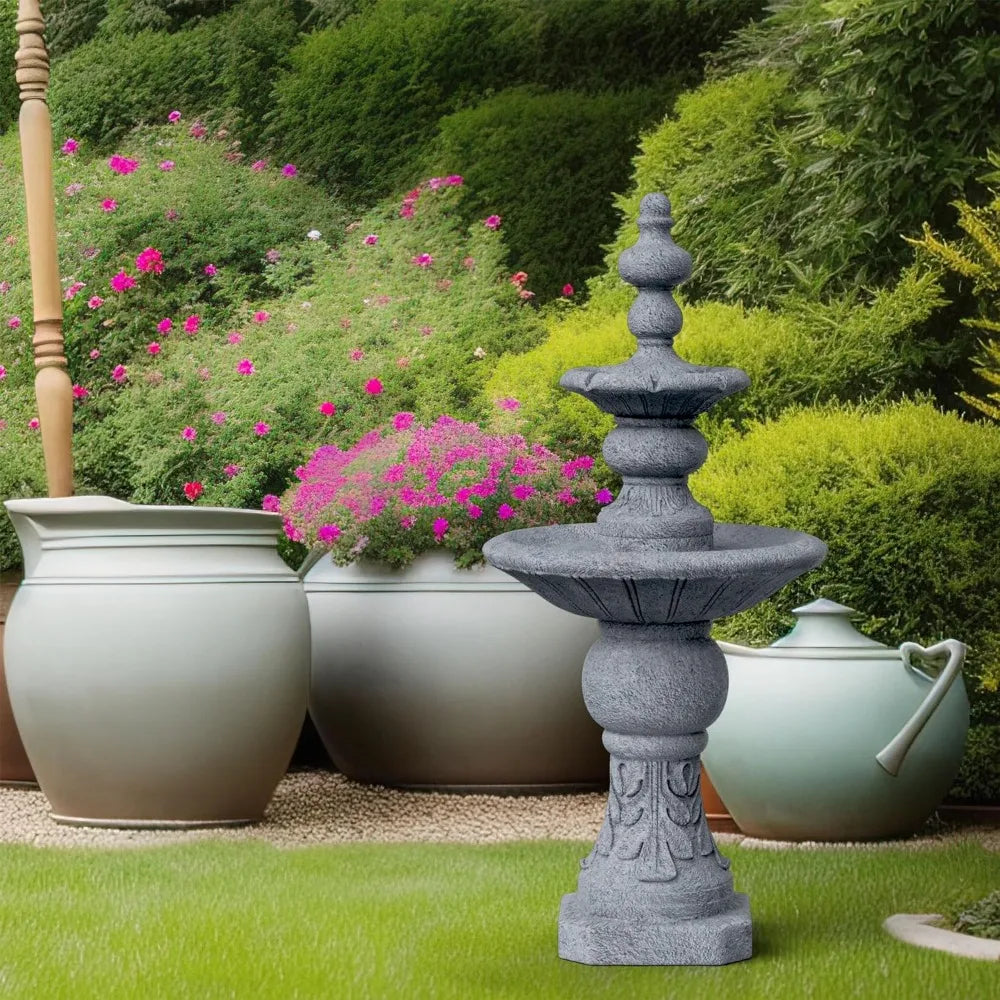 52.56" Outdoor Two-Tier Water Fountain, Realistic ICY Stone Texture