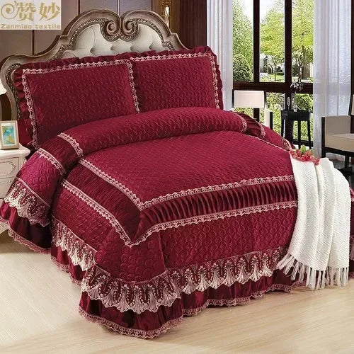 Fleece Bedding Set, Lace Ruffles, 3Pcs