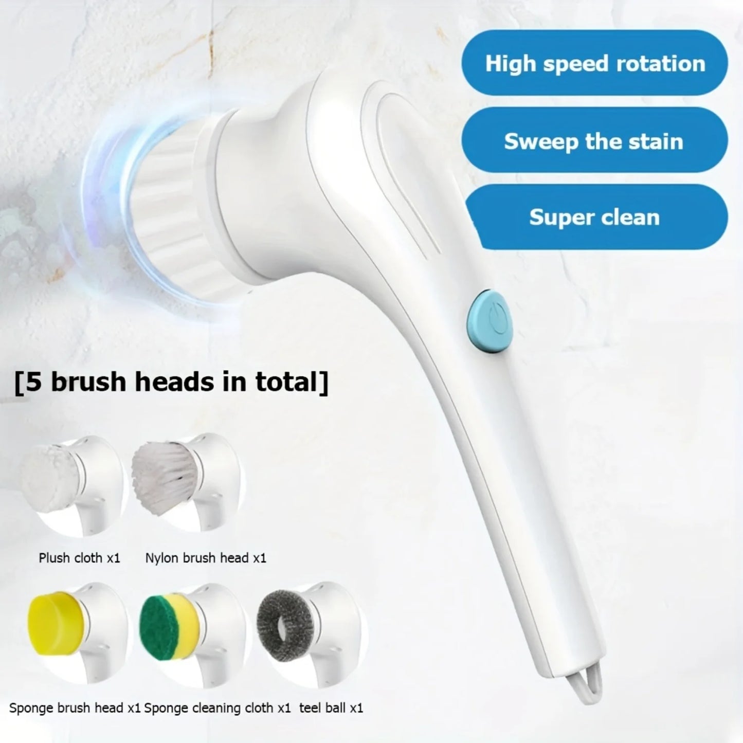 5-in-1 Cleaning Power Scrub Brush, Rechargeable